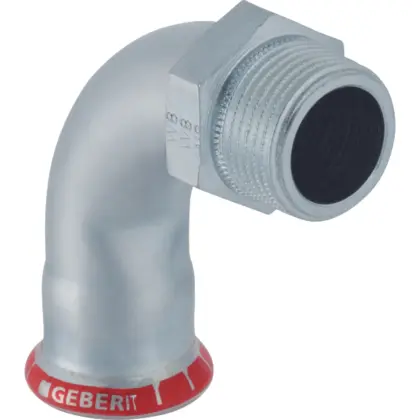Geberit Persovergangsbocht staal 42mm x 6/4" M 90° verwarming Geberit Mapress C-Staal 23510