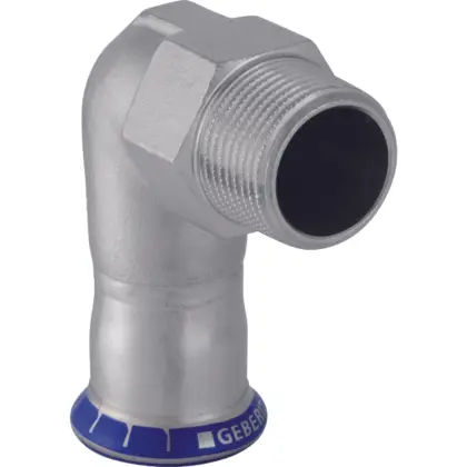 Geberit Persovergangsbocht inox 15mm x 1/2" M 90° (drink)water Geberit Mapress RVS 33833