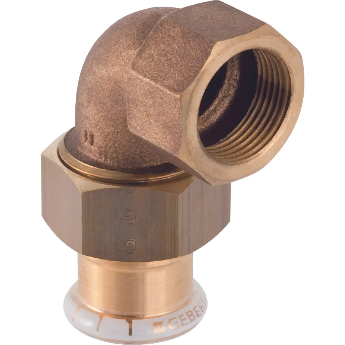 Geberit Pers-3-delige kniekoppeling koper 15 x 1/2" F (drink)water Geberit Mapress Koper 65382