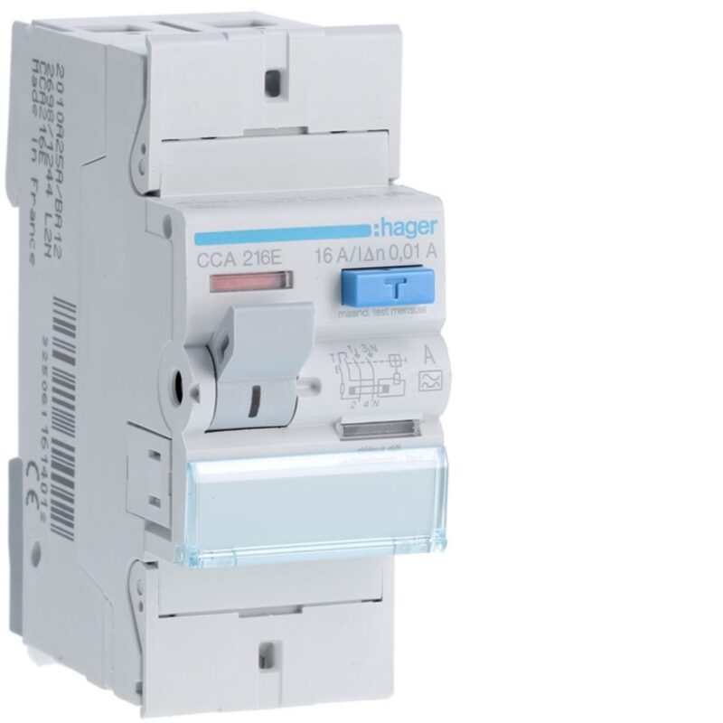 HAGER Aardlekschakelaar 2P 16A 10mA type A CCA216E