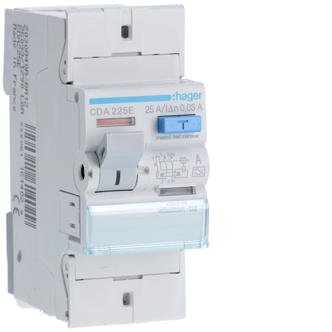 HAGER Aardlekschakelaar 2P 25A 30mA type A CDA225E