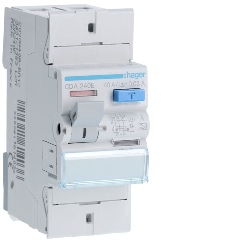 HAGER Aardlekschakelaar 2P 40A 30mA type A CDA240E