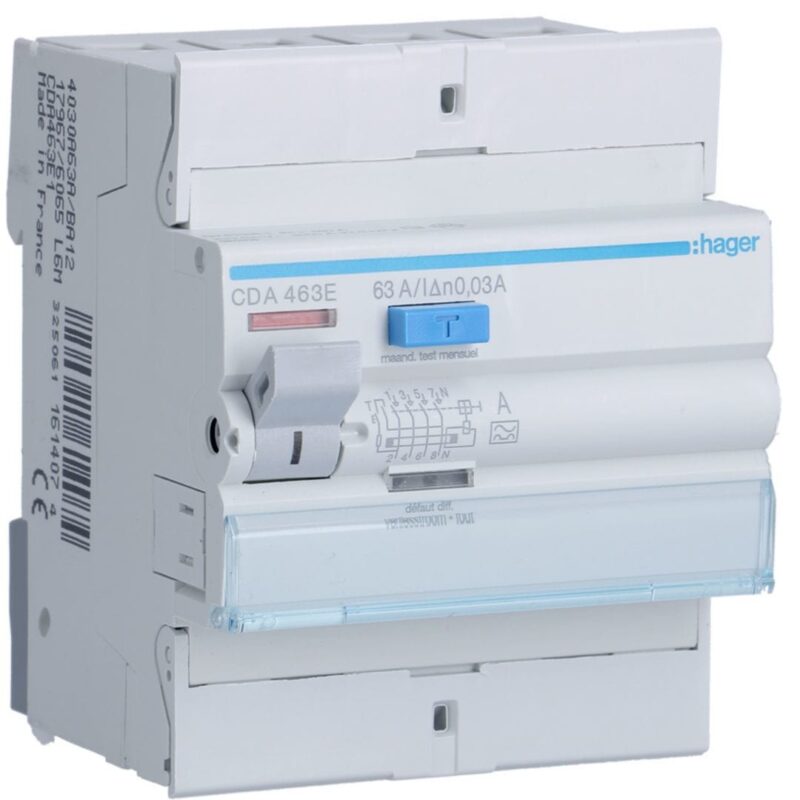 HAGER Aardlekschakelaar 4P 63A 30mA type A CDA463E