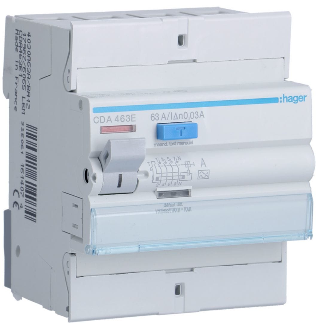 HAGER Aardlekschakelaar 4P 63A 30mA type A CDA463E