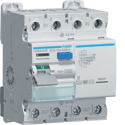 HAGER Aardlekschakelaar 4P 40A 30mA type B SKR CDB640E