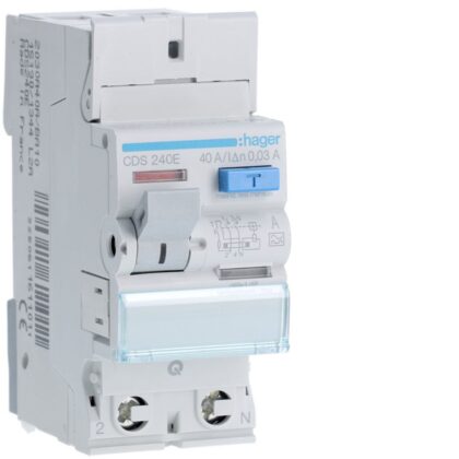 HAGER Aardlekschakelaar 2P 40A 30mA type A qc CDS240E