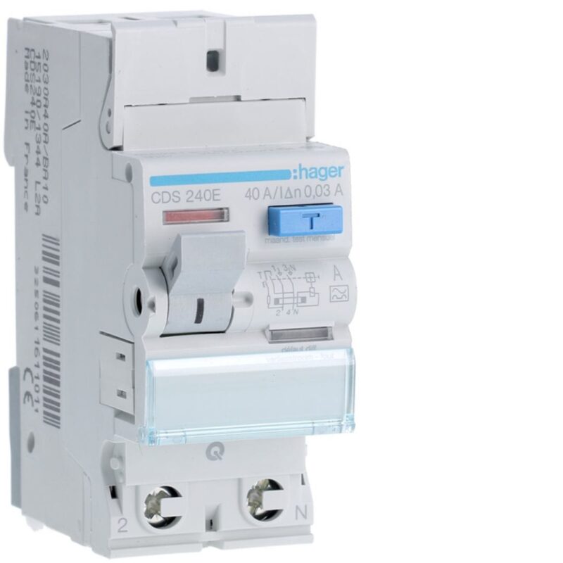 HAGER Aardlekschakelaar 2P 40A 30mA type A qc CDS240E