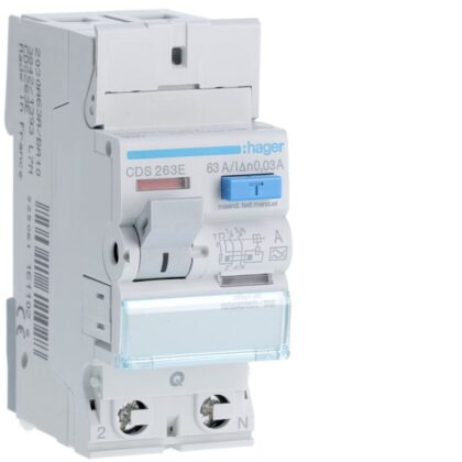 HAGER Aardlekschakelaar 2P 63A 30mA type A qc CDS263E