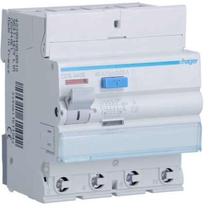 HAGER Aardlekschakelaar 4P 40A 30mA type A qc CDS440E