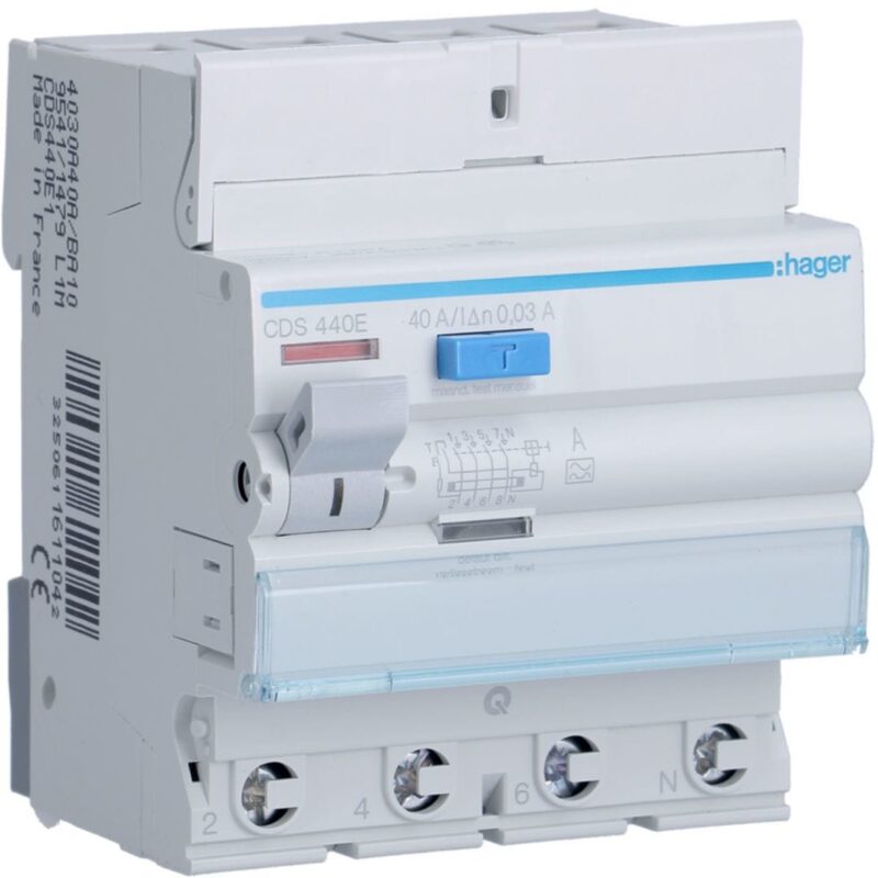 HAGER Aardlekschakelaar 4P 40A 30mA type A qc CDS440E