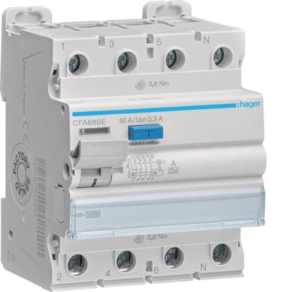 HAGER Aardlekschakelaar 3P+N 80A 300mA A CFA680E