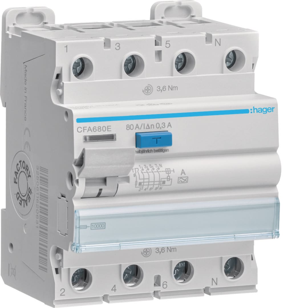 HAGER Aardlekschakelaar 3P+N 80A 300mA A CFA680E