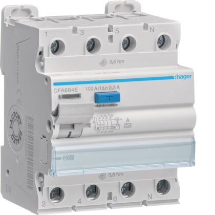 HAGER Aardlekschakelaar 3P+N 100A 300mA A CFA684E