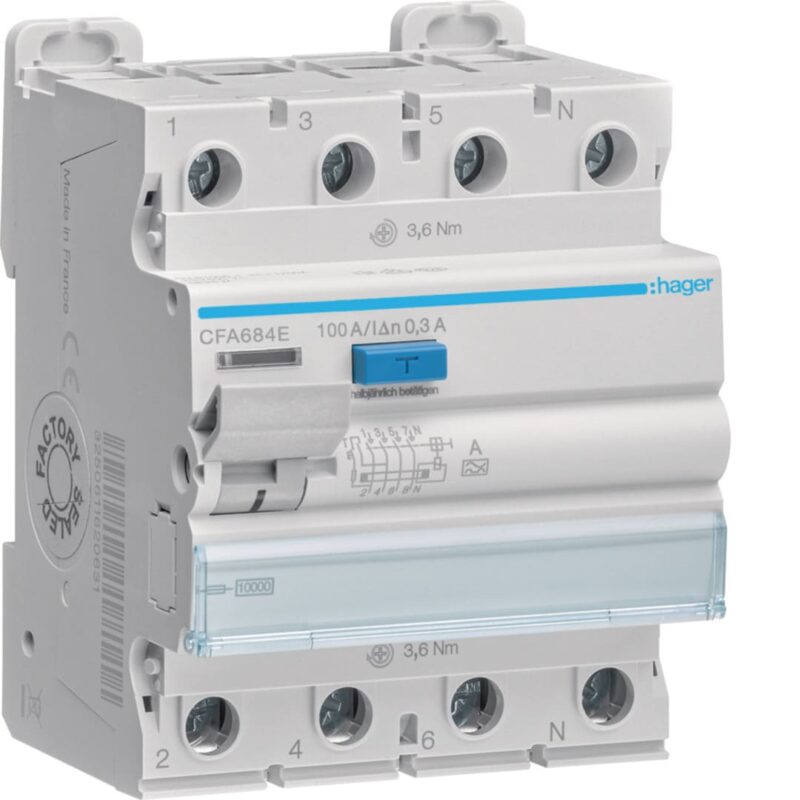 HAGER Aardlekschakelaar 3P+N 100A 300mA A CFA684E