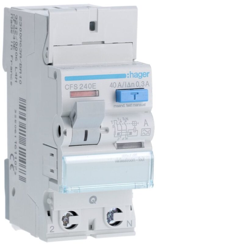HAGER Aardlekschakelaar 2P 40A 300mA type A qc CFS240E