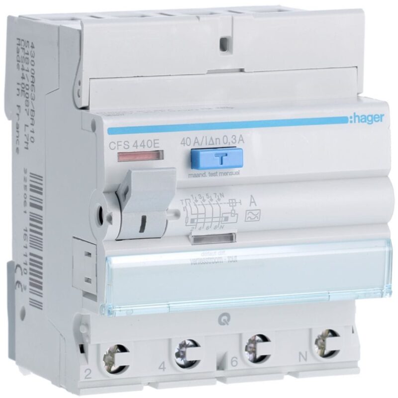 HAGER Aardlekschakelaar 4P 40A 300mA type A qc CFS440E