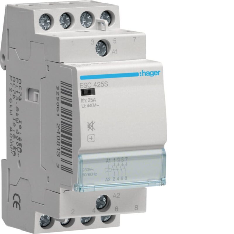 HAGER Contactor geruisloos - 4x25A - 230V - 4NO ESC425S