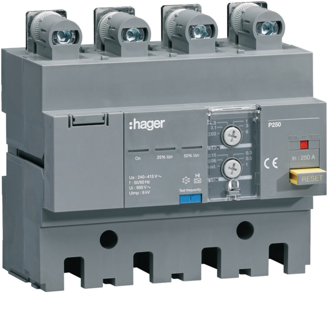 HAGER Regelbare differentieelblok 250A voor P250 4P HBT250H