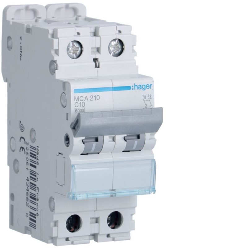 HAGER Automaat 6kA - C - 2P - 10A - 2M. MCA210