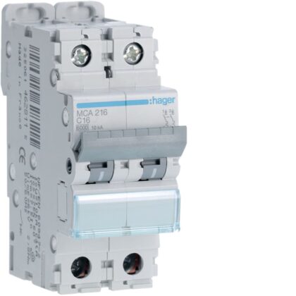 HAGER Automaat 6kA - C - 2P - 16A - 2M. MCA216