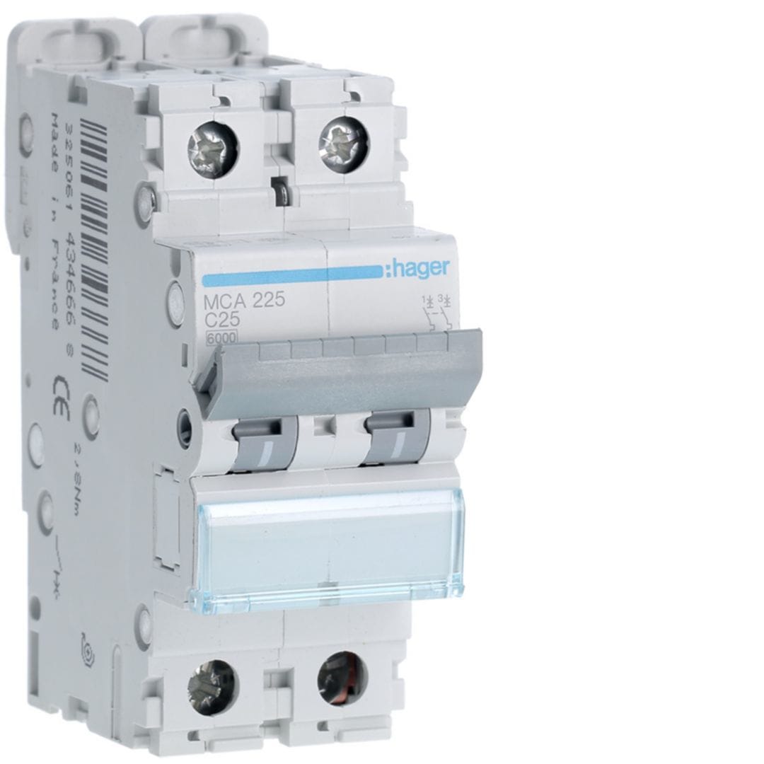 HAGER Automaat 6kA - C - 2P - 25A - 2M. MCA225