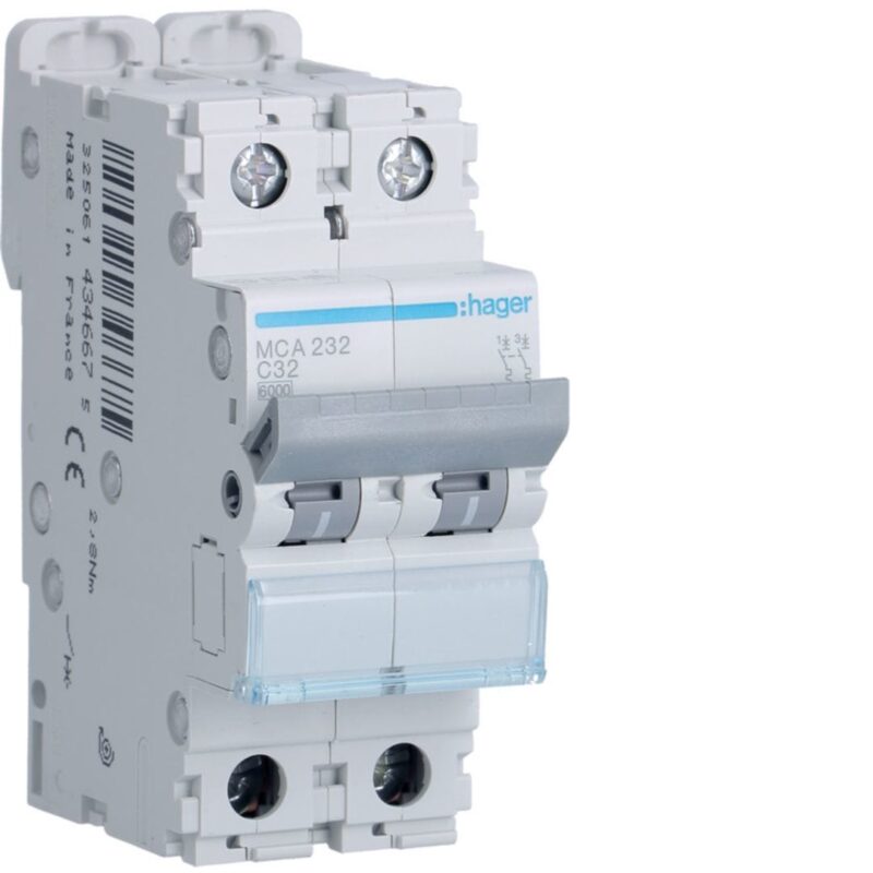 HAGER Automaat 6kA - C - 2P - 32A - 2M. MCA232