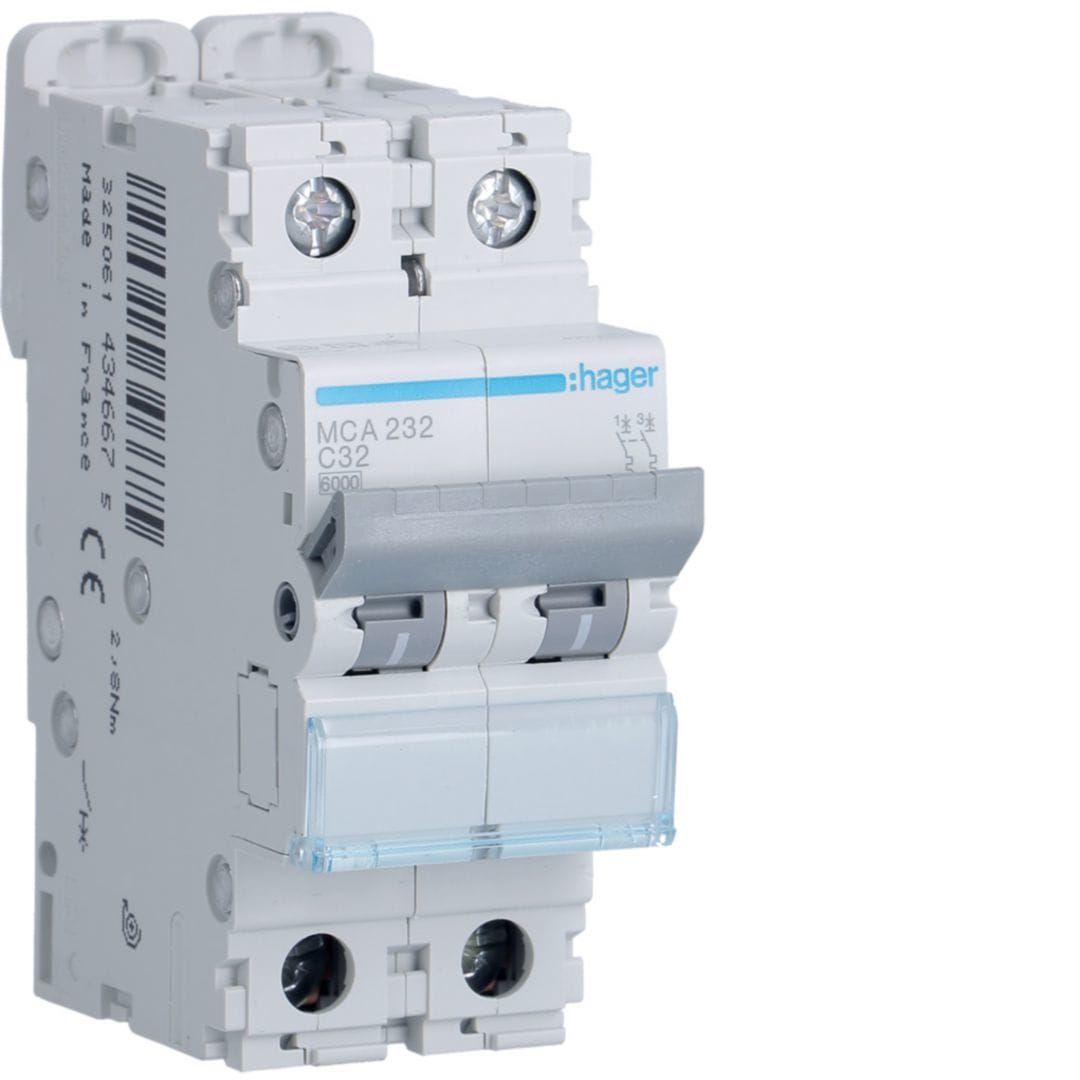 HAGER Automaat 6kA - C - 2P - 32A - 2M. MCA232