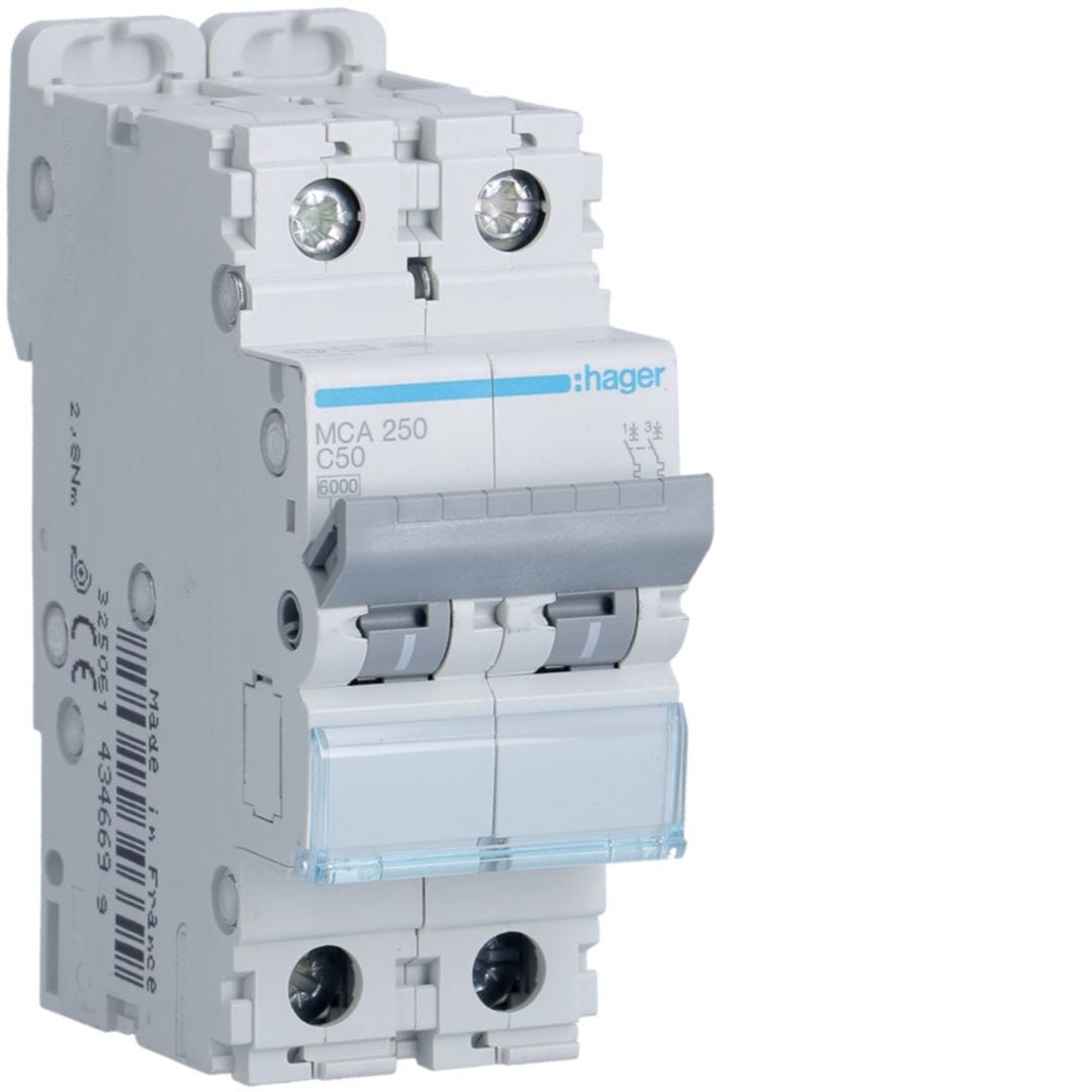 HAGER Automaat 6kA - C - 2P - 50A - 2M. MCA250