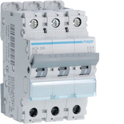 HAGER Automaat 6kA - C - 3P - 16A - 3M. MCA316