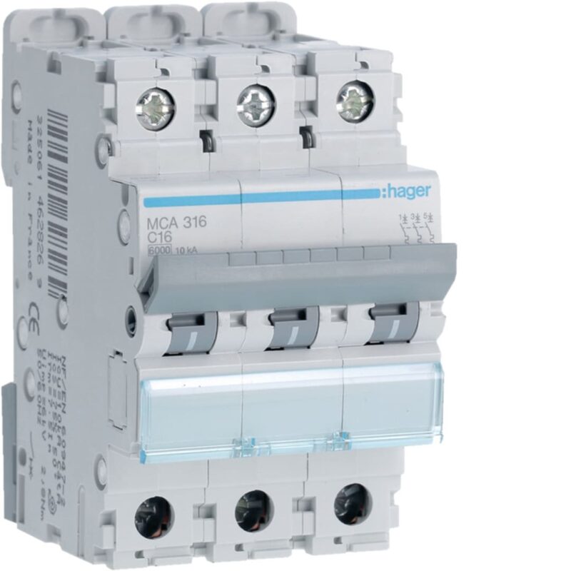 HAGER Automaat 6kA - C - 3P - 16A - 3M. MCA316