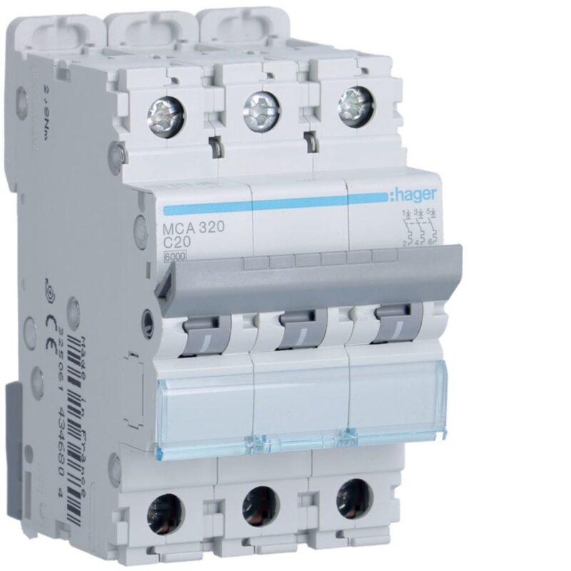 HAGER Automaat 6kA - C - 3P - 20A - 3M. MCA320