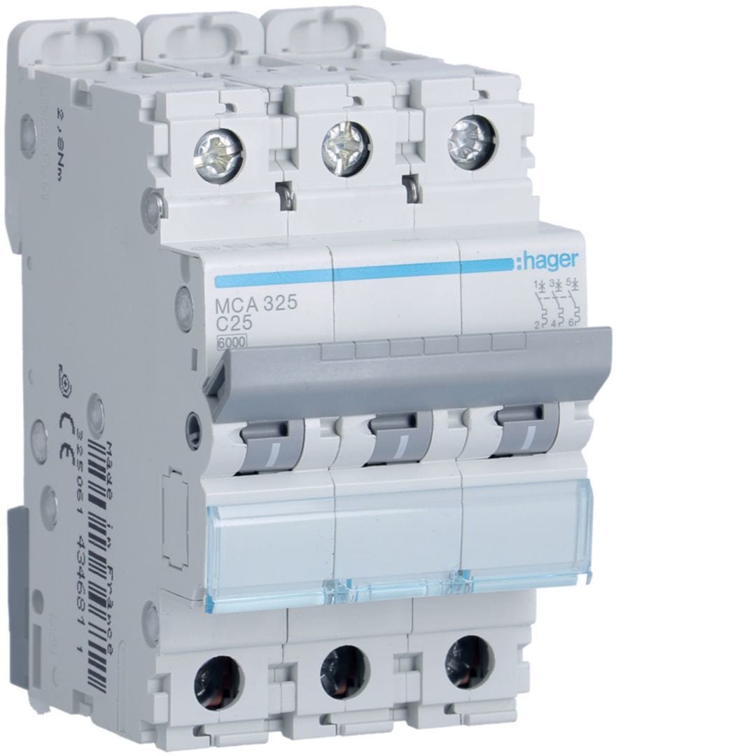 HAGER Automaat 6kA - C - 3P - 25A - 3M. MCA325