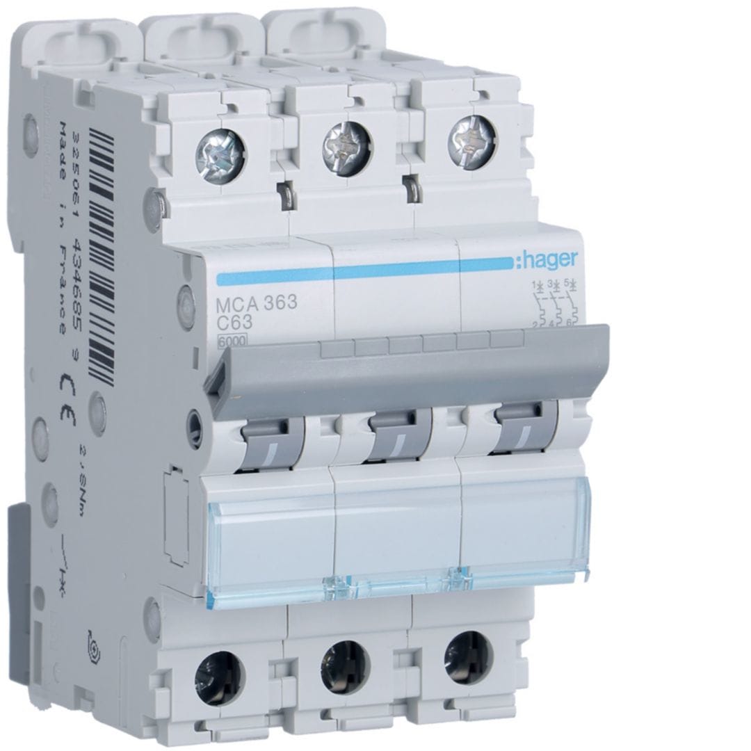 HAGER Automaat 6kA - C - 3P - 63A - 3M. MCA363