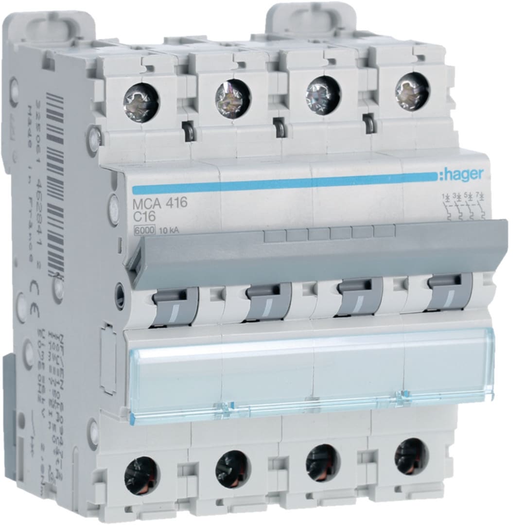 HAGER Automaat 6kA - C - 4P - 16A - 4M. MCA416