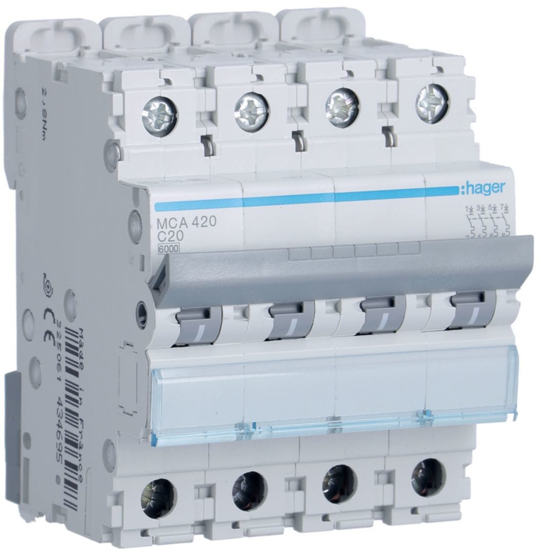 HAGER Automaat 6kA - C - 4P - 20A - 4M. MCA420