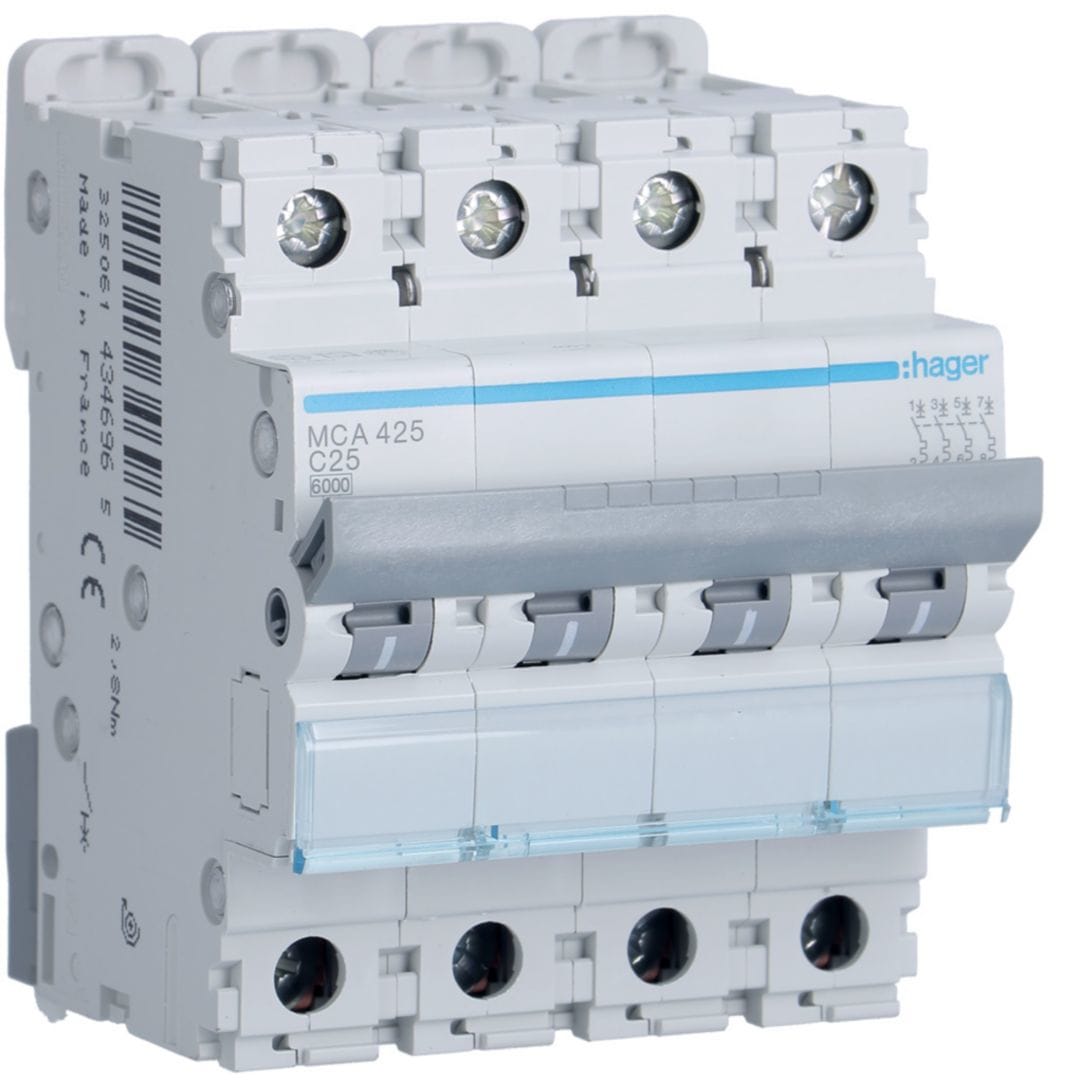 HAGER Automaat 6kA - C - 4P - 25A - 4M. MCA425