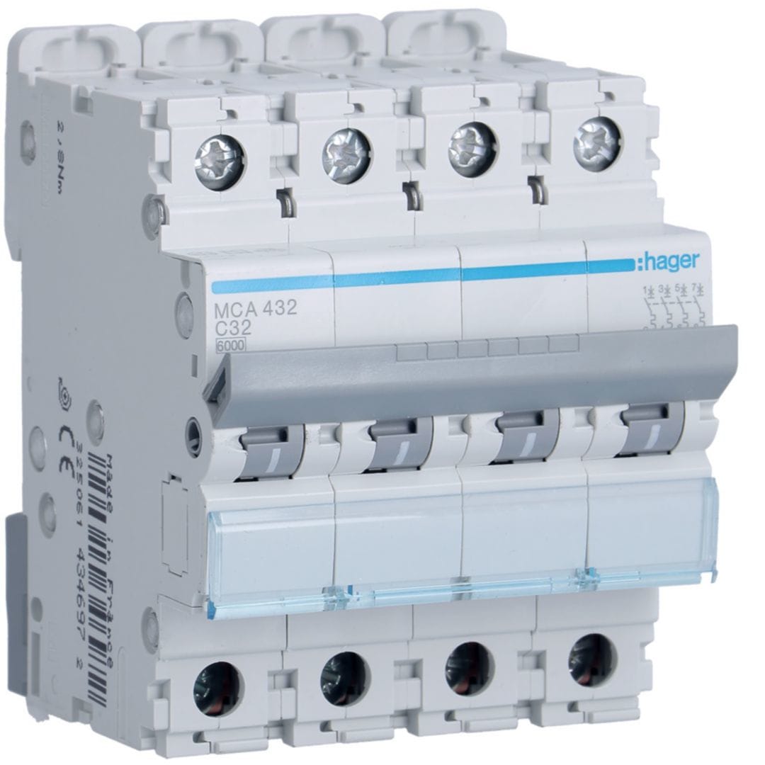 HAGER Automaat 6kA - C - 4P - 32A - 4M. MCA432