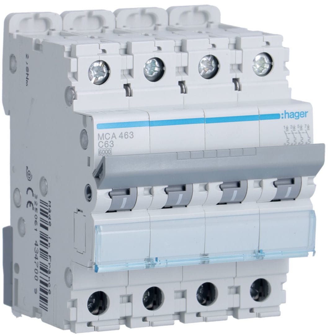 HAGER Automaat 6kA - C - 4P - 63A - 4M. MCA463