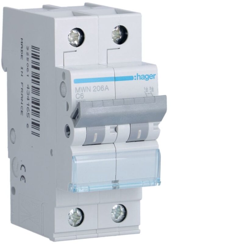 HAGER Automaat 3kA - C - 2P - 6A - 2M MWN206A