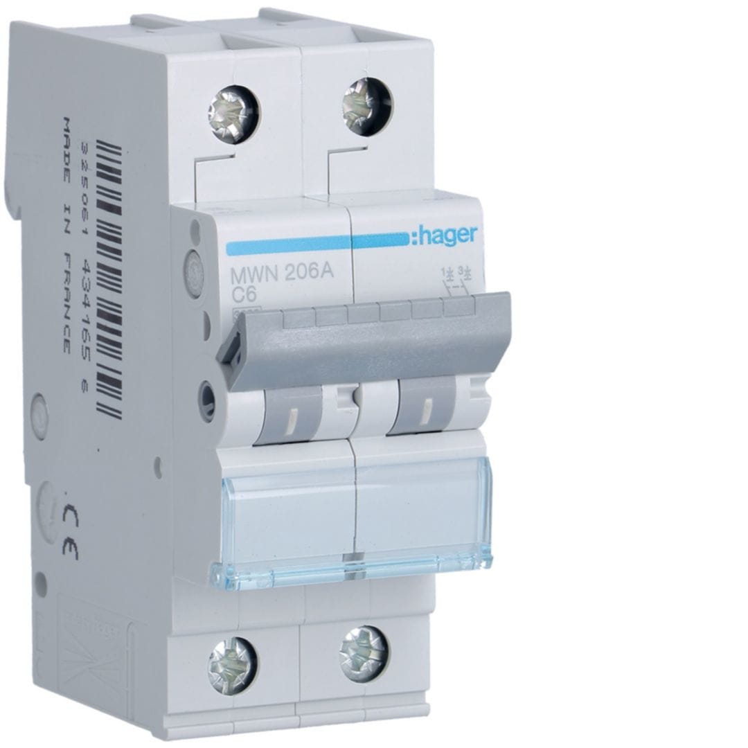 HAGER Automaat 3kA - C - 2P - 6A - 2M MWN206A