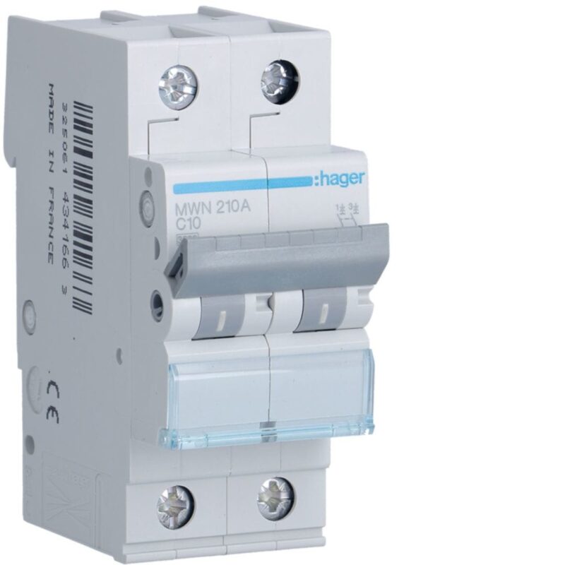 HAGER Automaat 3kA - C - 2P - 10A - 2M MWN210A