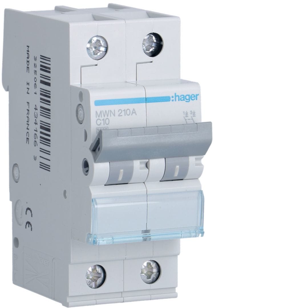 HAGER Automaat 3kA - C - 2P - 10A - 2M MWN210A