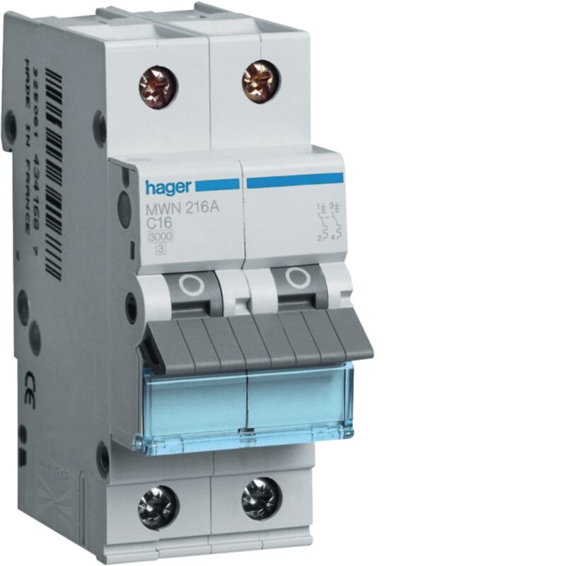 HAGER Automaat 3kA - C - 2P - 16A - 2M MWN216A