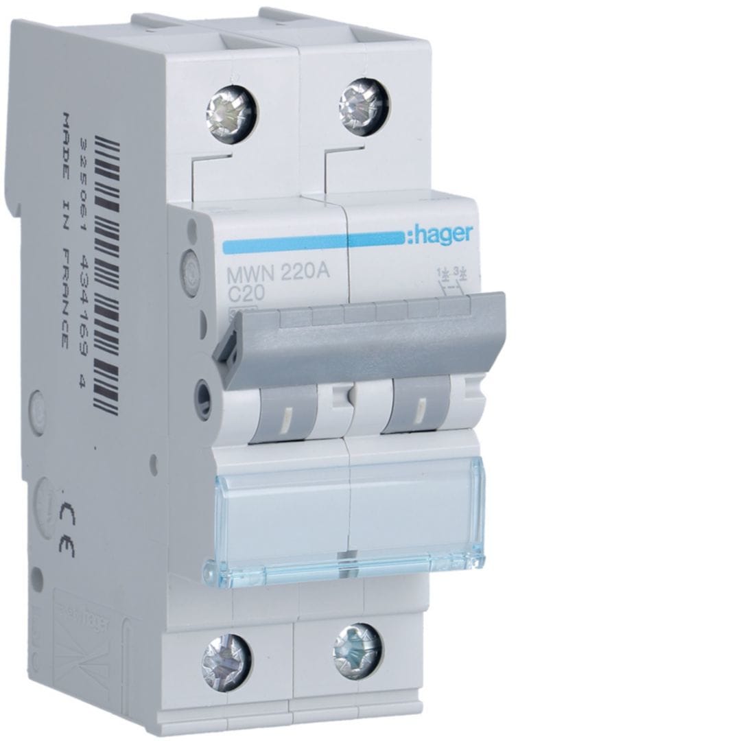 HAGER Automaat 3kA - C - 2P - 20A - 2M MWN220A