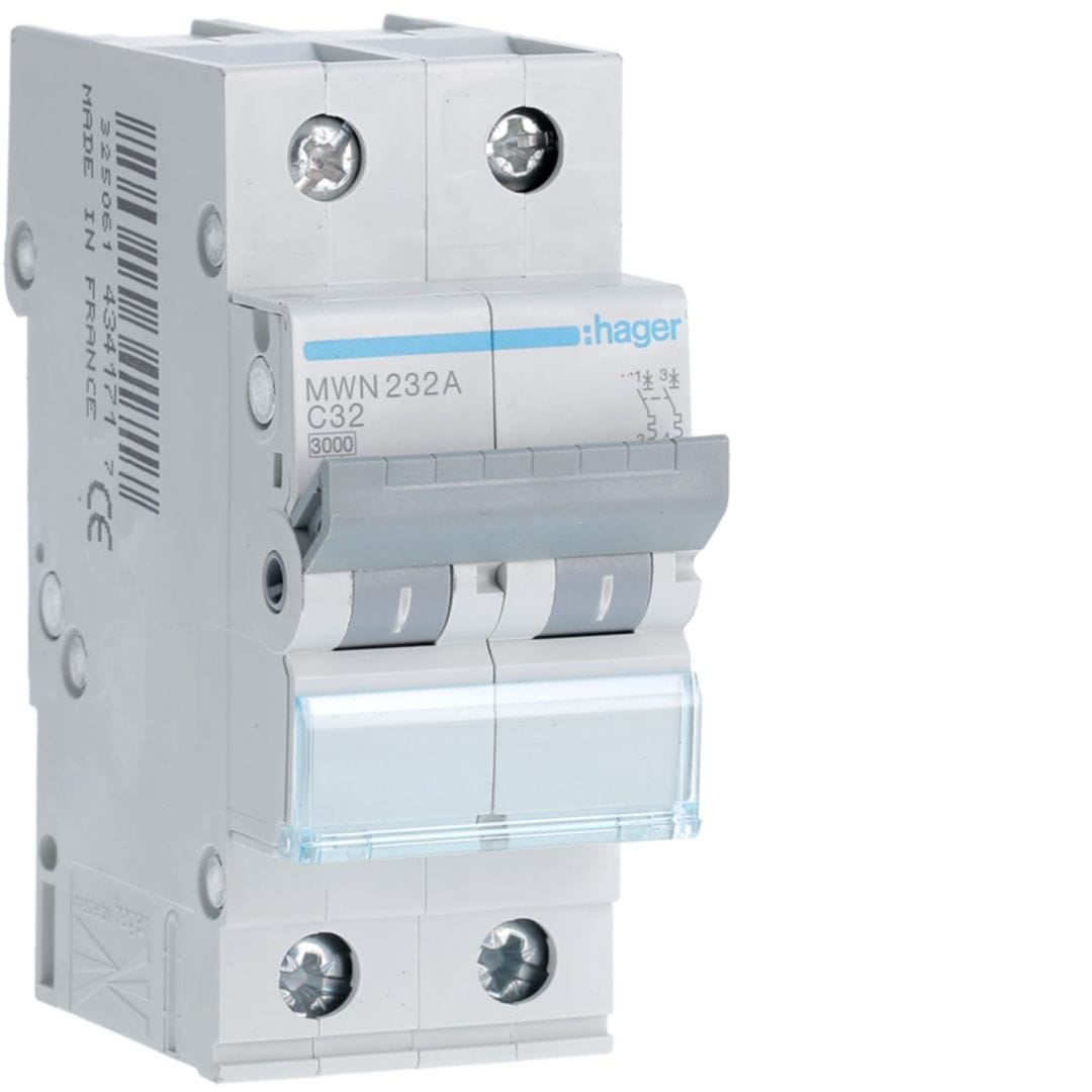 HAGER Automaat 3kA - C - 2P - 32A - 2M MWN232A