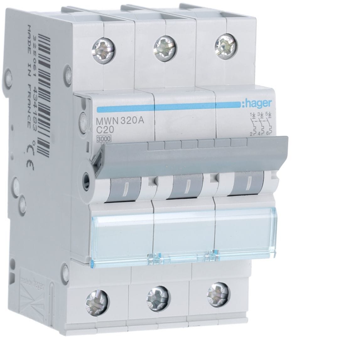 HAGER Automaat 3kA - C - 3P - 20A - 3M MWN320A