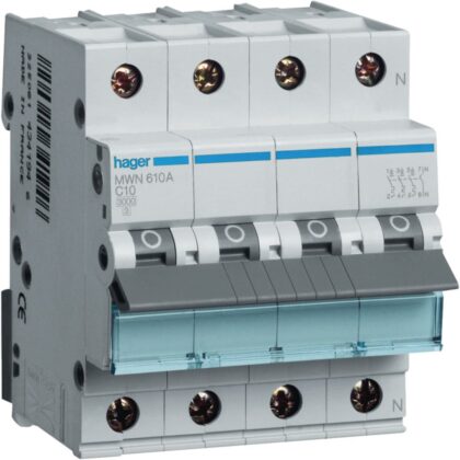 HAGER Automaat 3kA - C - 3P+N - 10A. - 4M MWN610A