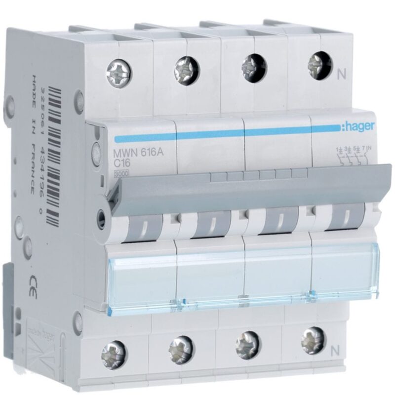 HAGER Automaat 3kA - C - 3P+N - 16A - 4M MWN616A