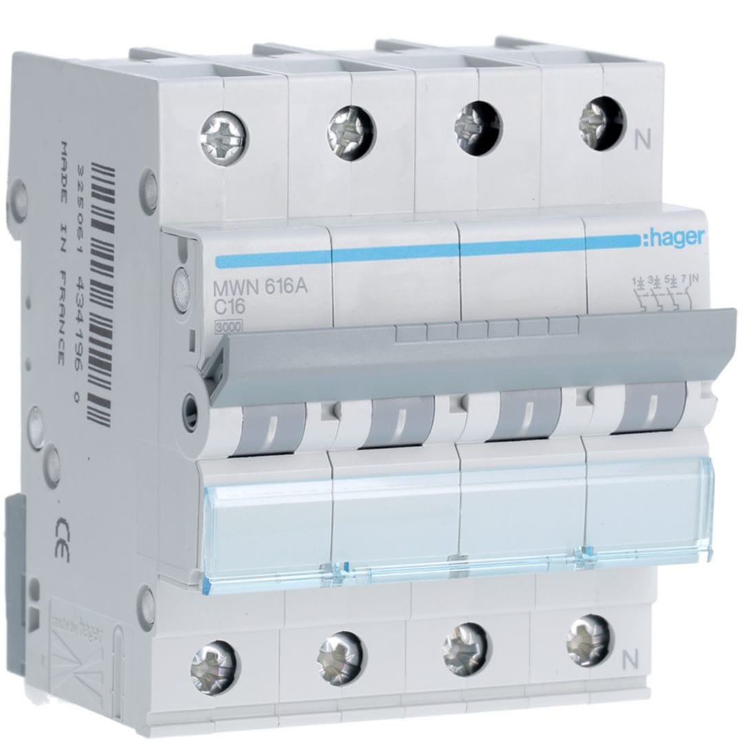 HAGER Automaat 3kA - C - 3P+N - 16A - 4M MWN616A