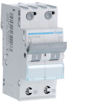 HAGER Automaat 3kA - C - 2P - 10A - 2M - qc MWS210A